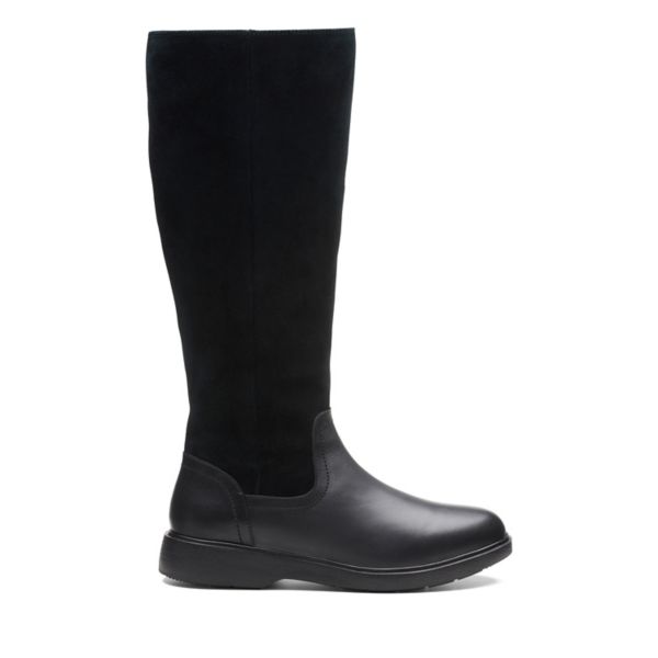 Clarks Womens Un Elda Hi Knee High Boots Black | UK-9602587 - Click Image to Close